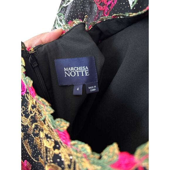 Rare Marchesa Notte Embroidered Floral Illusion Cocktail Dress Size 4 - Picture 3 of 11